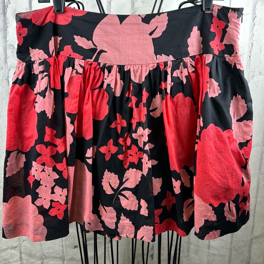 Kensie Floral Cotton Mini Skirt A-Line Flouncy Lightweight Layered Lined Skater